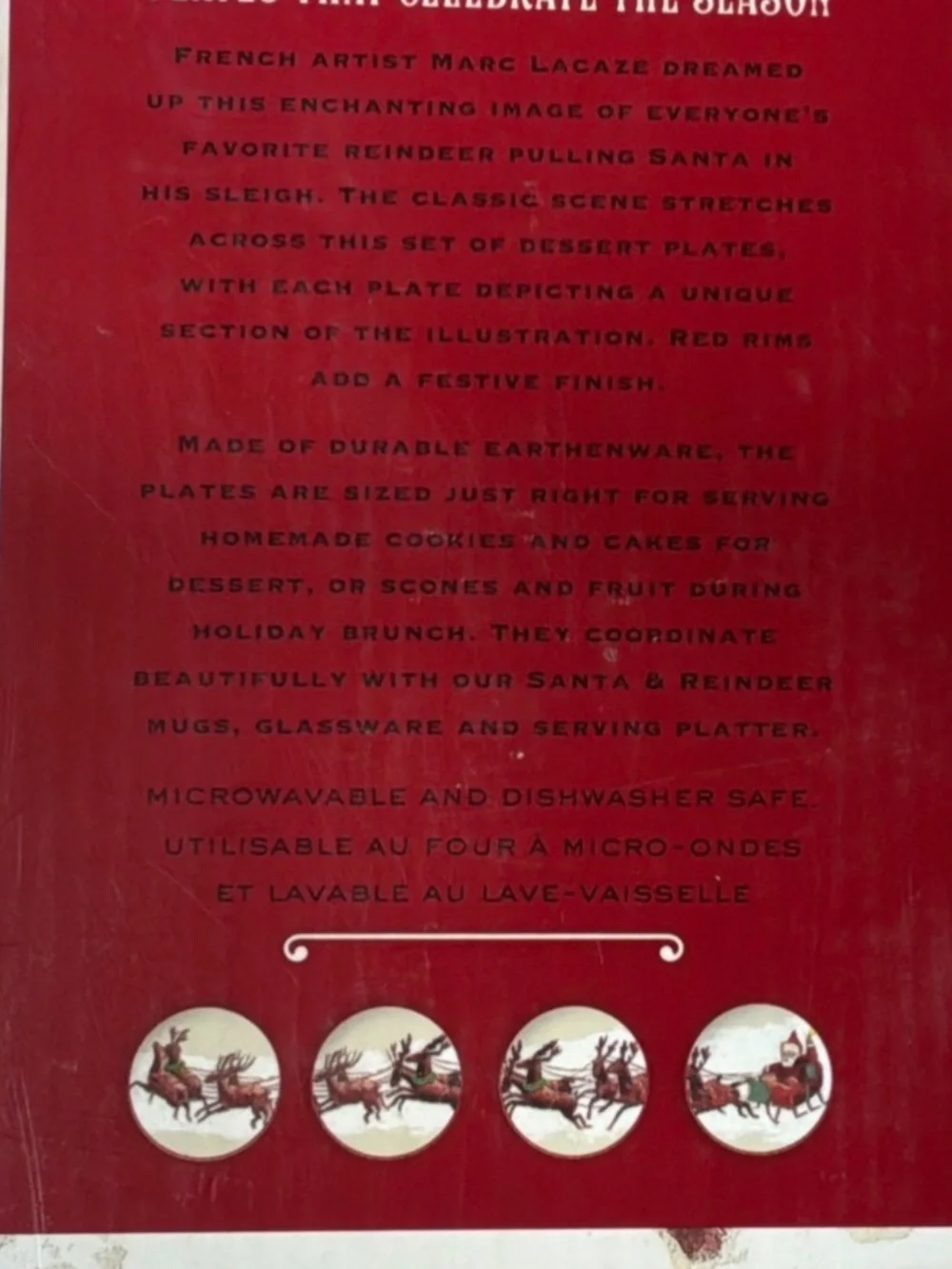 WILLIAMS SONOMA SET OF 4 SANTA + REINDEER PLATES